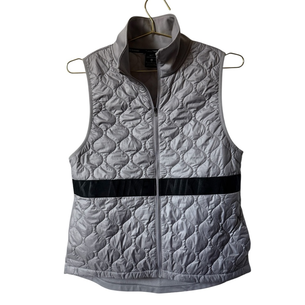 Nike Vest Womens Medium Gray Quilted Puffer Full Zip Running Windbreaker